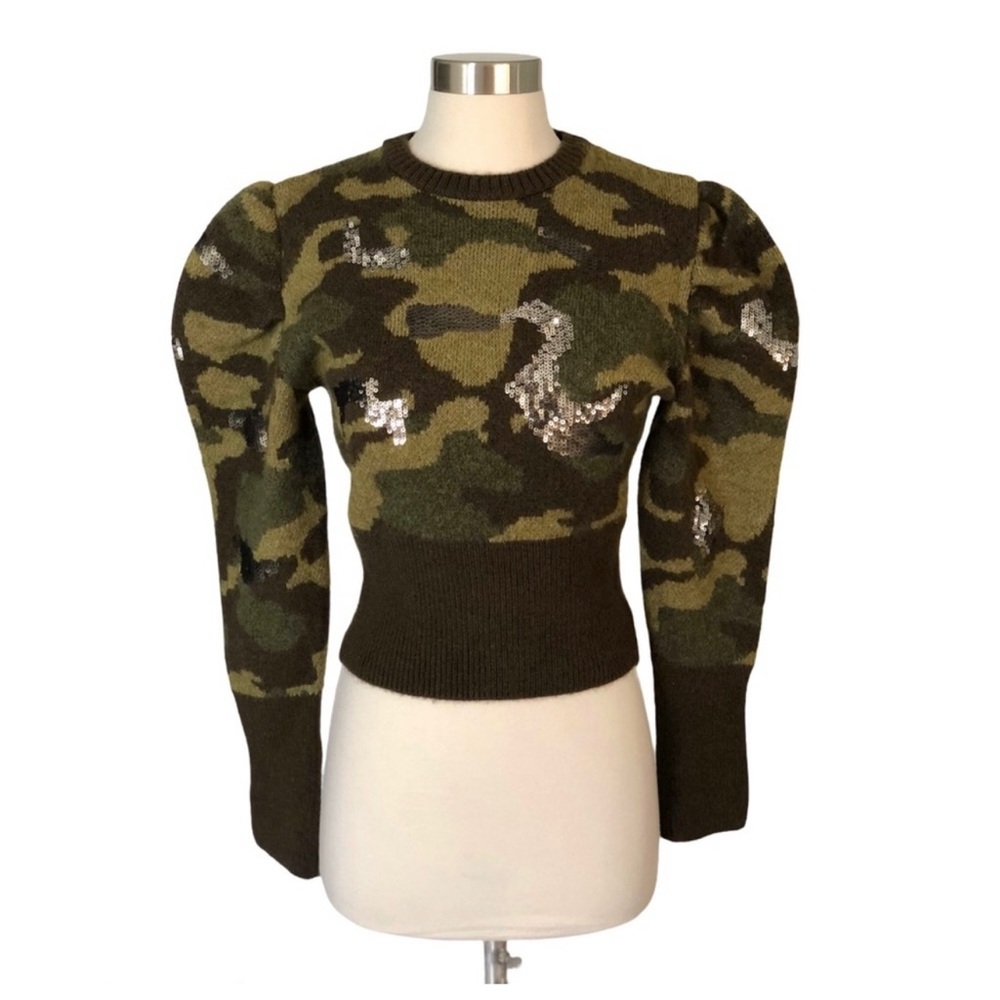 Zara camo cropped sequin puff sleeve